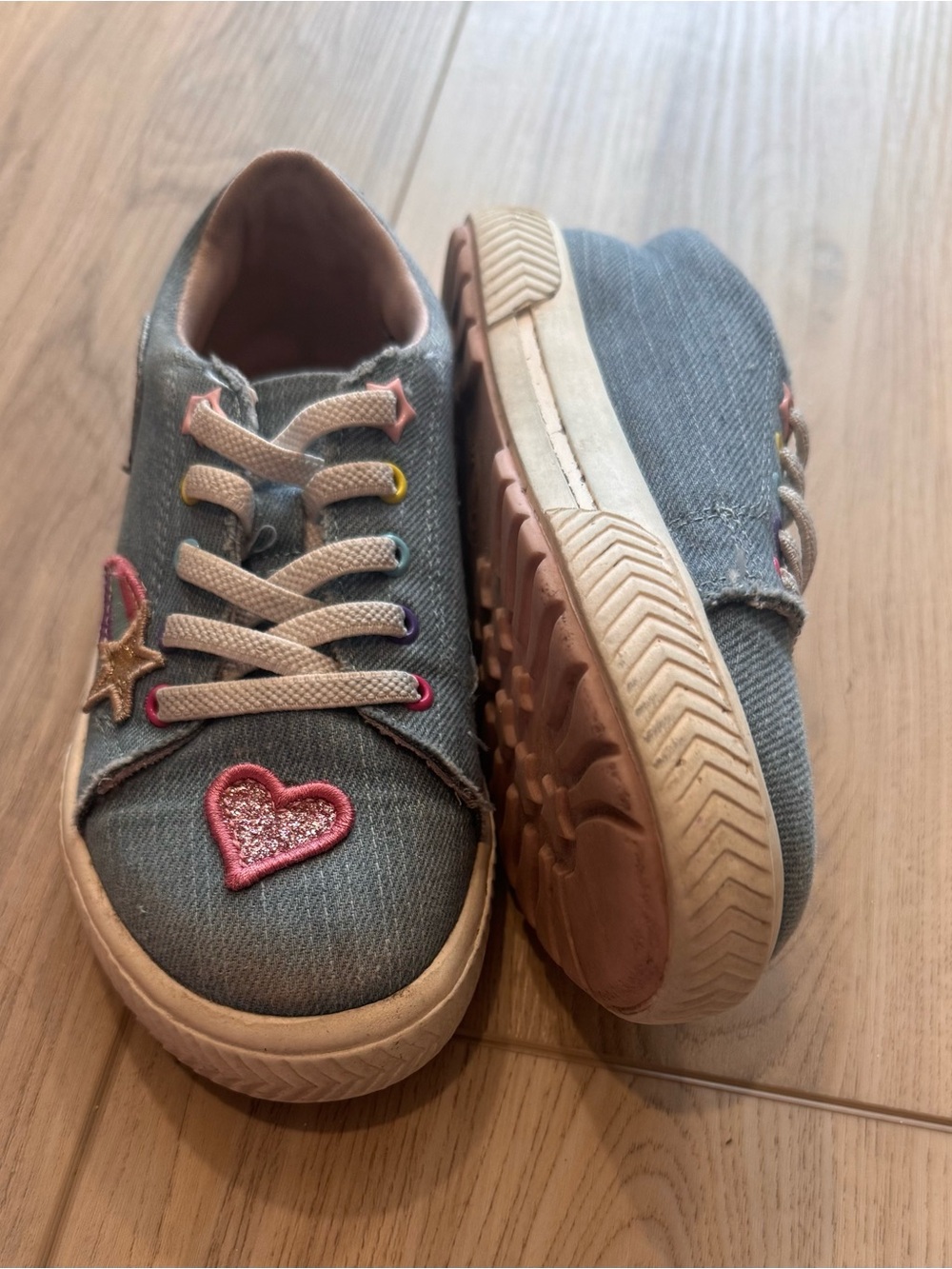 Girls' Denim Heart Patch Sneakers - Pink Accents